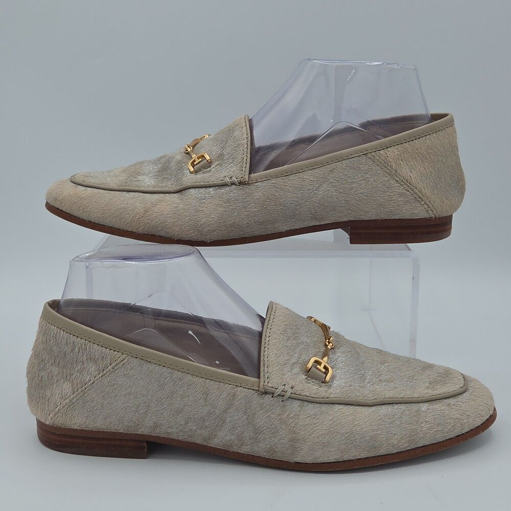Sam Edelman Loraine Loafers Size 8.5 M Mink Beige Calf Hair Gold Bit Slip On